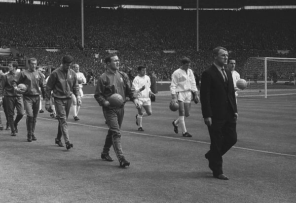 The teams walk out for the 1967 FA Cup Final