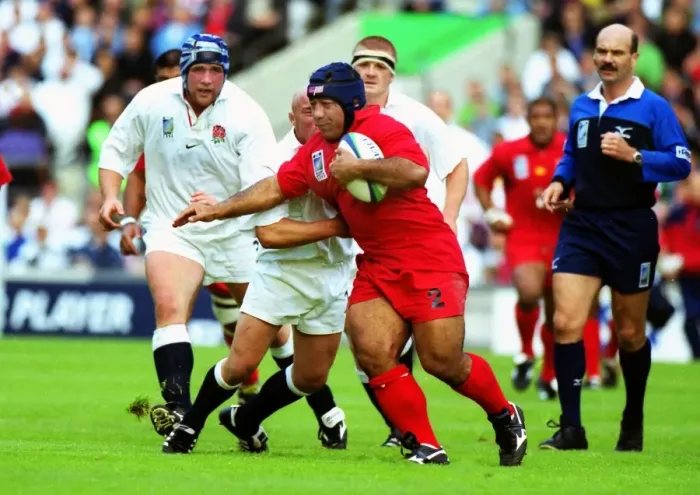 Framed Print : Tongas Fe ao Vunipola on the charge against England - 1999 Rugby World Cup Framed Print : Tongas Fe ao Vunipola on the charge against England - 1999 Rugby World Cup