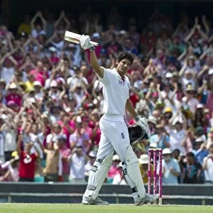 Alastair Cook celebrates his century at the SCG during the 2010 / 11 Ashes