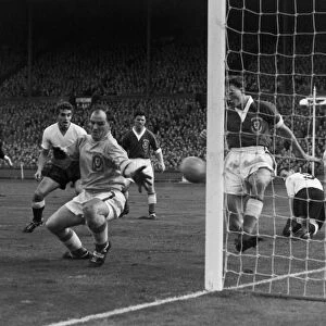 Alfred Sherwood makes a save for Wales - 1956 / 7 British Home Championship