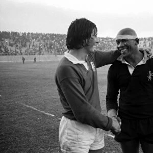 Andy Irvine of the British Lions greets a Leopards player after the match in 1974