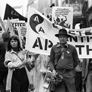 Anti-apartheid protestors during the 1979 South African Barbarians Tour