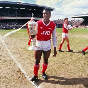 Arsenals David Rocastle celebrates with the Littlewoods Challenge Cup in 1987
