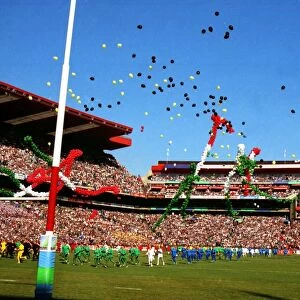 Balloons on the pitch at Ellis Park before the 1995 Rugby World Cup Final
