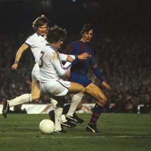 Barcelonas Johan Cruyff takes on Aston Villa in the 1978 UEFA Cup