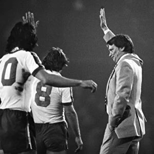 Bobby Robson salutes the Portman Road crowd at the final whistle of his testimonial game in 1979 marking 10 years as manager