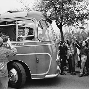 The Chelsea bus arrives at Villa Park for the 1967 FA Cup semi-final