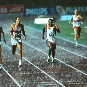 Daley Thompson in the rain at the 1987 Rome World Championships