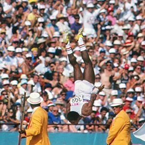 Daley Thompsons famous backflip on the way to defending his Olympic decathlon title in Los Angeles