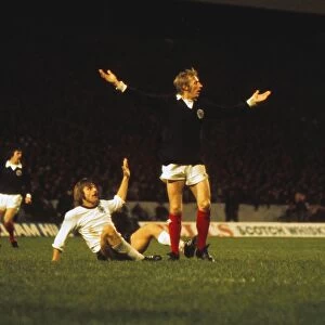 Denis Law appeals for a foul for Scotland in 1973