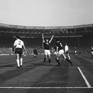 Denis Law celebrates Jim Baxters goal during Scotlands victory over England at Wembley in 1963