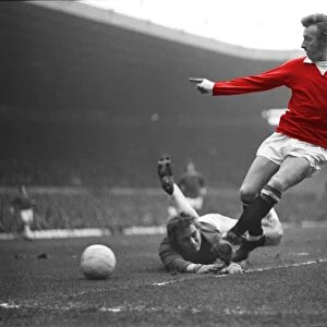 Denis Law scores for Manchester United (colour popped)