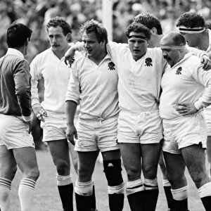 The England front row prepare to scrum down against Ireland in the 1988 inaugural Millennium Trophy Match