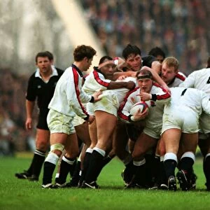 Englands Brian Moore in the centre of a maul during the 1993 victory over the All Blacks