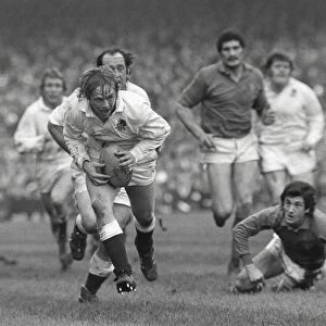 Englands Peter Wheeler makes a break against France - 1975 Five Nations