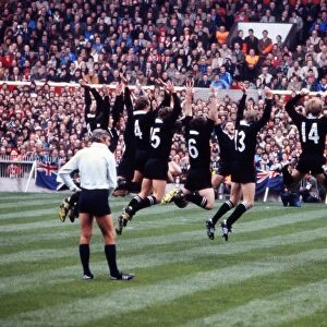 A fan joins in as the All Blacks perform the Haka before facing Wales in Cardiff in 1978