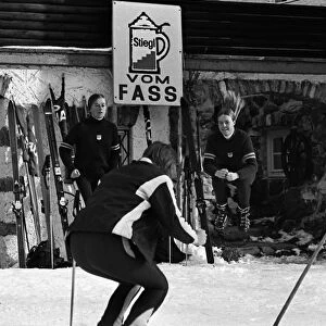 The Great Britain Ladies ski team warm up for a training session in November 1970