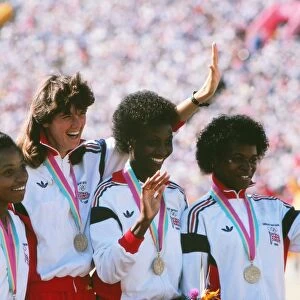 Great Britains bronze medal-winning 4x100m relay team - 1984 Los Angeles Olympics
