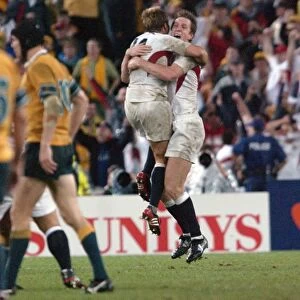 Will Greenwood and Jonny Wilkinson hug at the final whistle of the 2003 World Cup Final