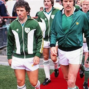 The two Ireland captains walk out in Dublin for the Euro 1980 qualifier