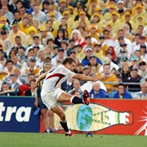 Jonny Wilkinson strikes a kick at goal in the 2003 World Cup Final