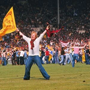 A jubliant Scotland fan during the Wembley pitch invasion - 1977 British Home Championship