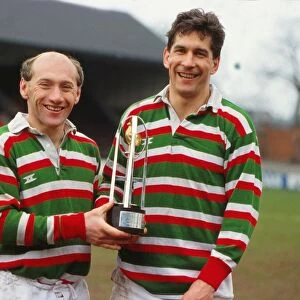 Leicesters Les Cusworth and Paul Dodge with the 1988 Courage Clubs Championship trophy
