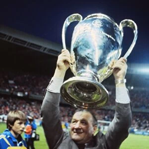 Liverpool manager Bob Paisley lifts the European Cup in 1981