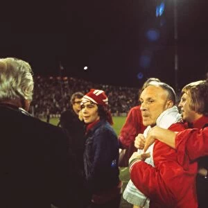 Liverpool manager Bill Shankly celebrates victory in the 1973 UEFA Cup Final