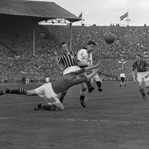 Manchester City goalkeeper Bert Trautmann makes a save - 1956 FA Cup Final
