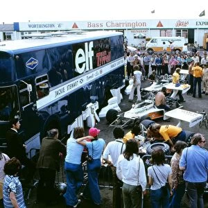 The McLaren paddock at the 1973 British Grand Prix at Silverstone