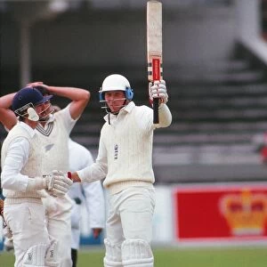Michael Atherton celebrates his maiden Test century