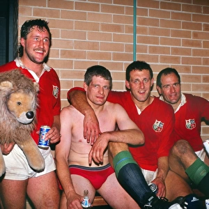 Mike Teague, Finlay Calder, Wade Dooley & Paul Ackford celebrate the British Lions series win in 1989