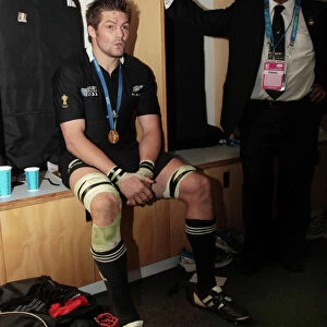 New Zealand captain Richie McCaw in the changing room after winning the World Cup Final