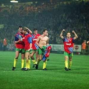 Norwich City players celebrate victory over Bayern Munich in the 1993 / 4 UEFA Cup