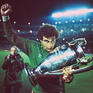 Nottingham Forest goalkeeper Peter Shilton celebrates with the European Cup in 1980