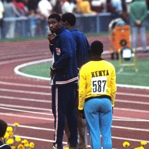 Olympic 400m winner Vince Matthews shows his disinterest in the medal ceremony in Munich in 1972