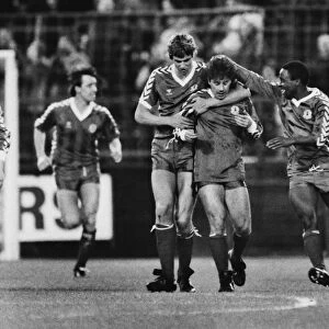 Orients Barry Silkman celebrates a goal in the 1984 / 5 FA Cup