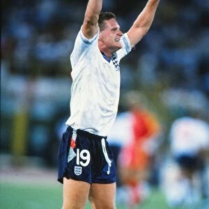 Paul Gascoigne celebrates victory over Belgium at Italia 90