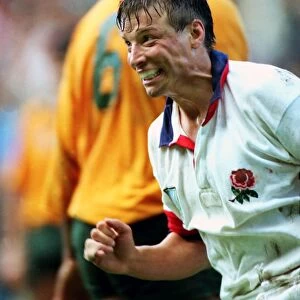 Rob Andrew celebrates his winning drop goal against Australia at the 1995 World Cup