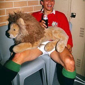 Rory Underwood celebrates the British Lions series victory against Australia in 1989