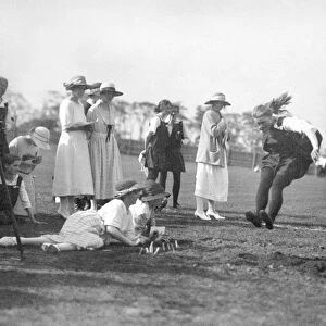 School Sports - Girls Sports day 1922 - Long jump competition Schoolgirls take part in a long jump