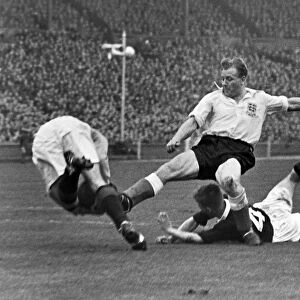 Scotland goalkeeper Fred Martin makes a save at the feet of Englands Frank Blunstone - 1954 / 5 British Home Championship