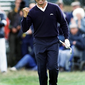 Seve Ballesteros celebrates his chip on the way to winning the 1988 Open