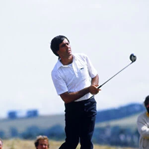 Seve Ballesteros keeps a close eye on his tee shot on his way to victory at St. Andrews in 1984