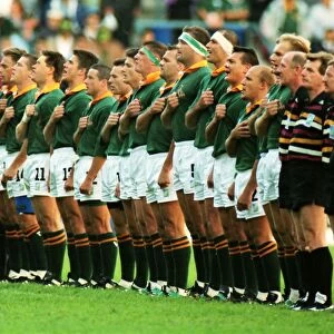 South Africa line-up before the opening game of the 1995 Rugby World Cup