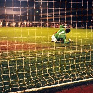 Spurs goalkeeper Tony Parks saves the penalty of Arnor Gudjohnsen - 1984 UEFA Cup Final