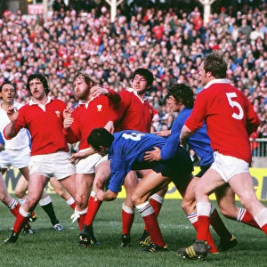 Wales Jeff Squire, Derek Quinnell and Allan Martin take on France - 1978 Five Nations