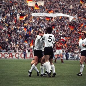 West German players celebrate their teams first goal in the final of Euro 72