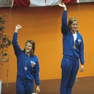 Womens 100m Freestyle swimming podium at the 1976 Montreal Olympics